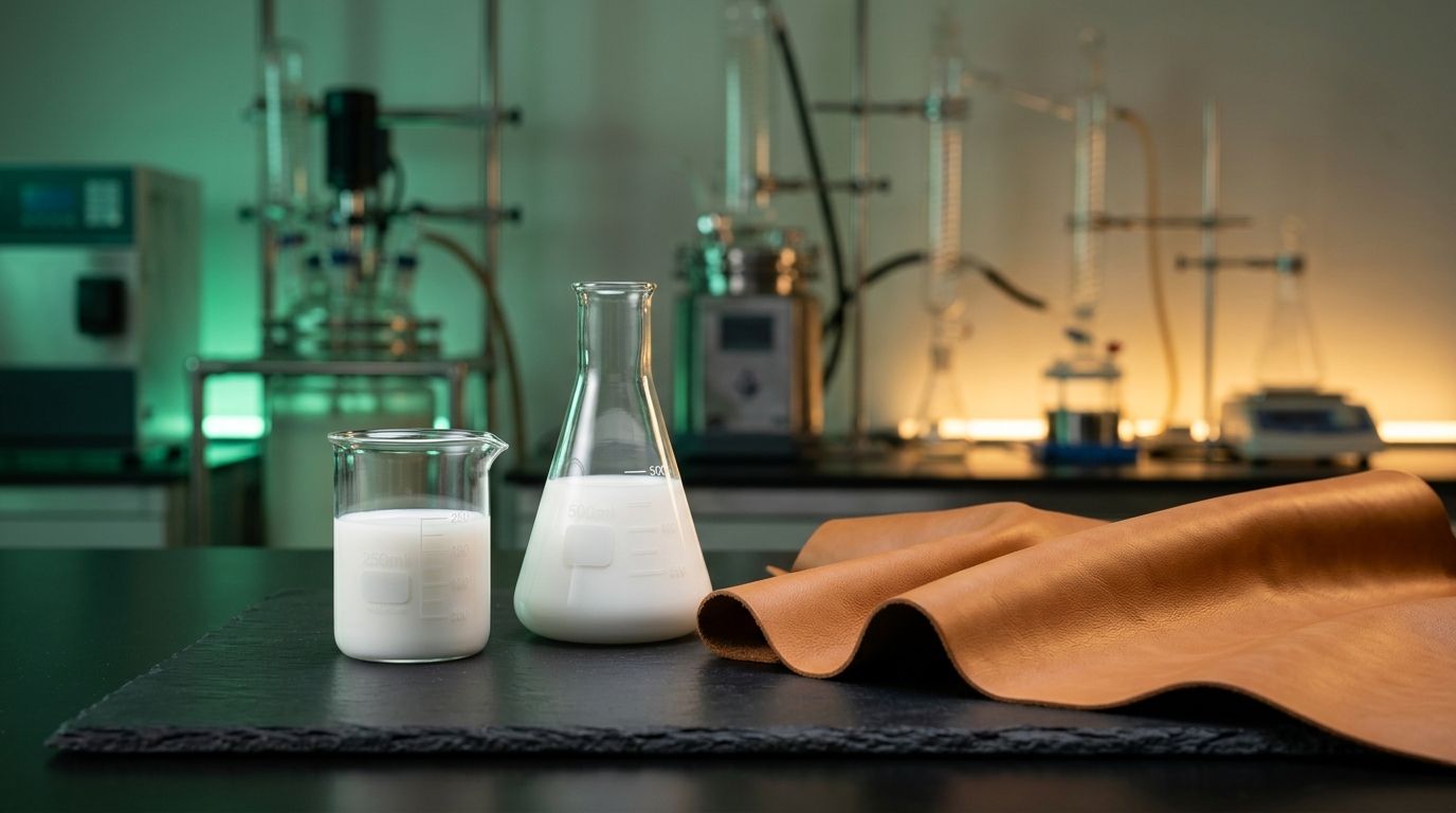Specialty waterborne polyurethane dispersion chemistry laboratory and premium finished leather sample